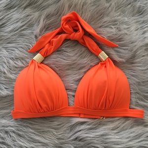 Venus Bikini Swim Top C Orange Halter Tie Gold